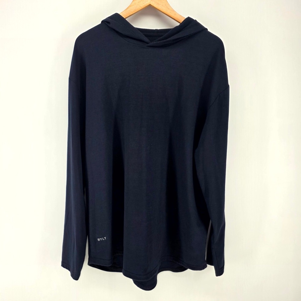 BYLT Drop Cut Hooded Long Sleeve Mens XXL Navy Blue Premium Basics Hoodie Tee